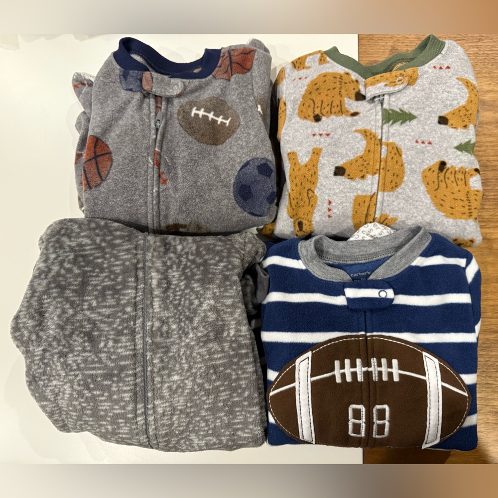 BABY BOY TODDLER ONESIE FOOTIES SLEEPER PAJAMA 4 PC SET